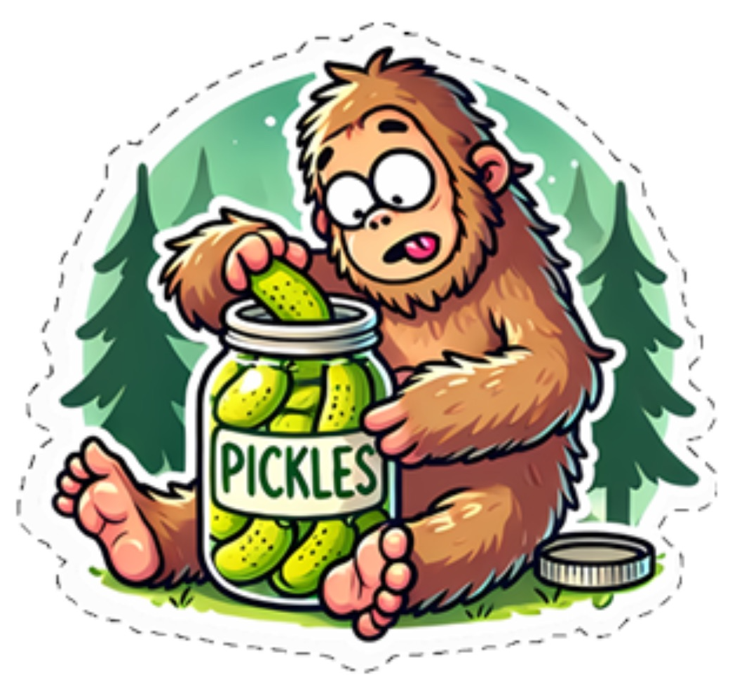 Sticker - Sasquatch Eating Pickles